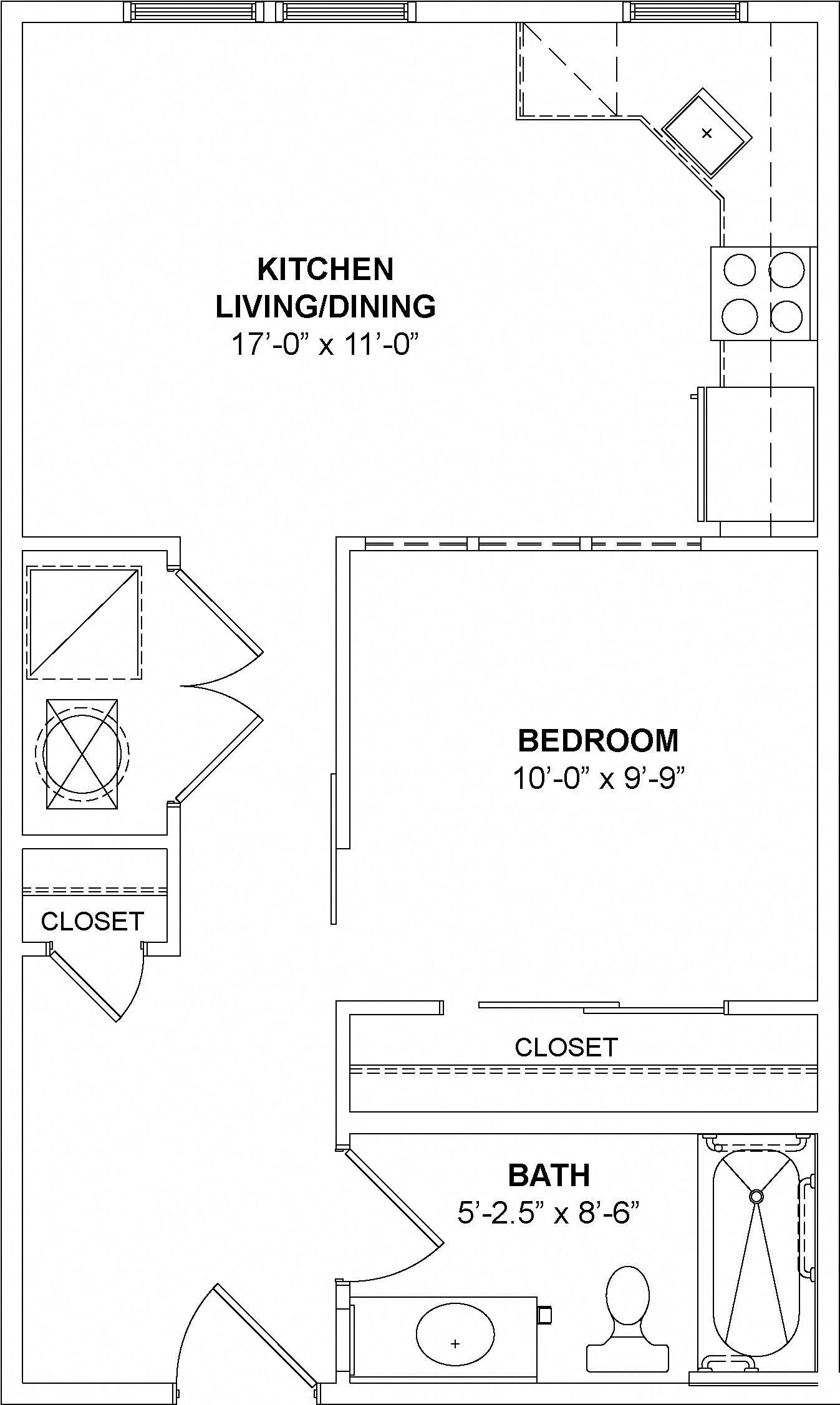 Floor plan for studio, 1 bath, 538 sqft
